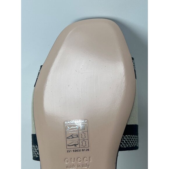 Gucci Jane Slide Sandals Black/White Embroidered Logo Flat Open Toe 38.5 US8.5 - Picture 11 of 11
